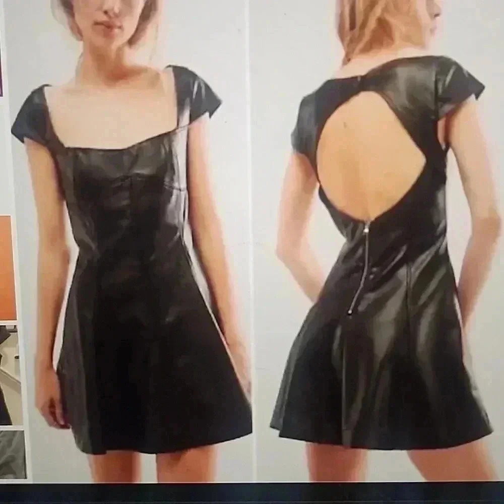 FREE PEOPLE MINI VEGAN LEATHER DRESS OPEN BACK SIZE 0 NEW NO TAGS